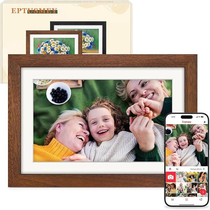 Frameo Digital Photo Frame WiFi Walnut Wood Frame 10.1 Inch Picture Frame with 1280x800 HD IPS To... | Amazon (UK)