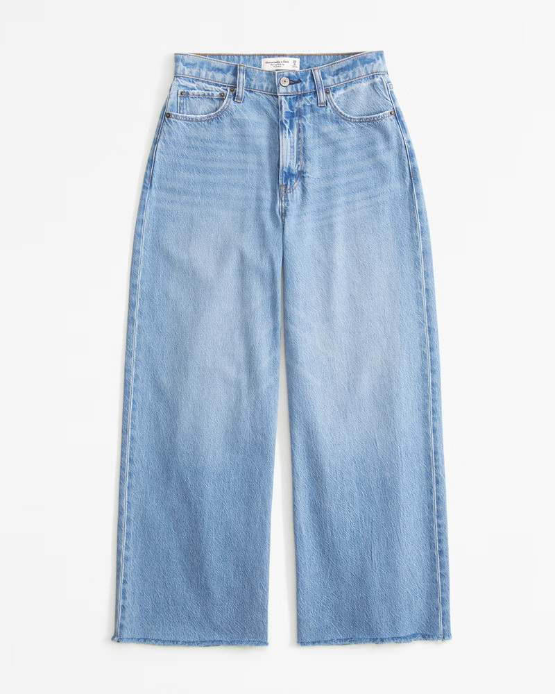 Abercrombie & Fitch Women's High Rise Cropped Wide Leg Jean in Medium With Raw Hem - Size 32 SHORT | Abercrombie & Fitch (US)