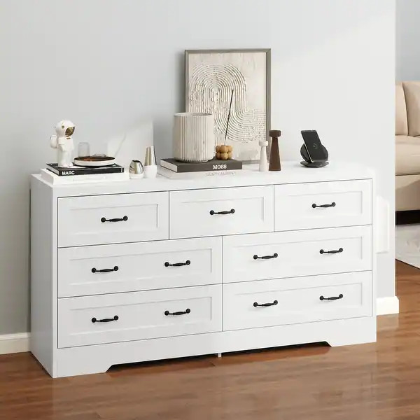 7 Drawers Double Dresser Chests of Drawers with USB Charging Station - White - 7-drawer | Bed Bath & Beyond