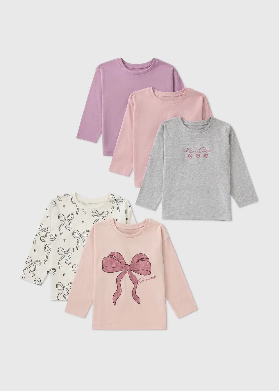 5 Pack Girls Pink Bow T-Shirts (1-7yrs) | Matalan (UK)