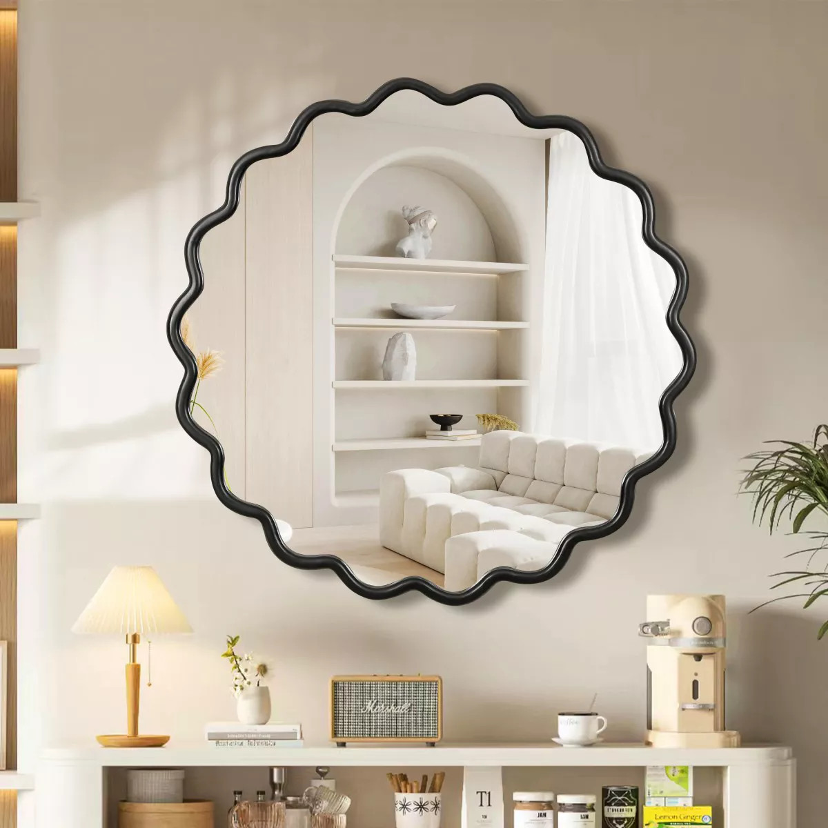 Wooden Framed Mirror Wavy Wall Mirror Art Deco Mirror,Round Mirror,Bedroom Wall Mirror,Sitting Ro... | Target
