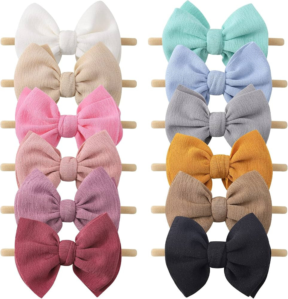 yoyokid 12 PCS Hairband with Baby Girl Bows Soft Nylon Baby Headbands and Bows Hair Accessories f... | Amazon (US)