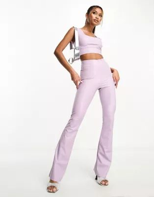 Commando co-ord faux leather square neck crop top and flare leggings in lilac | ASOS (Global)