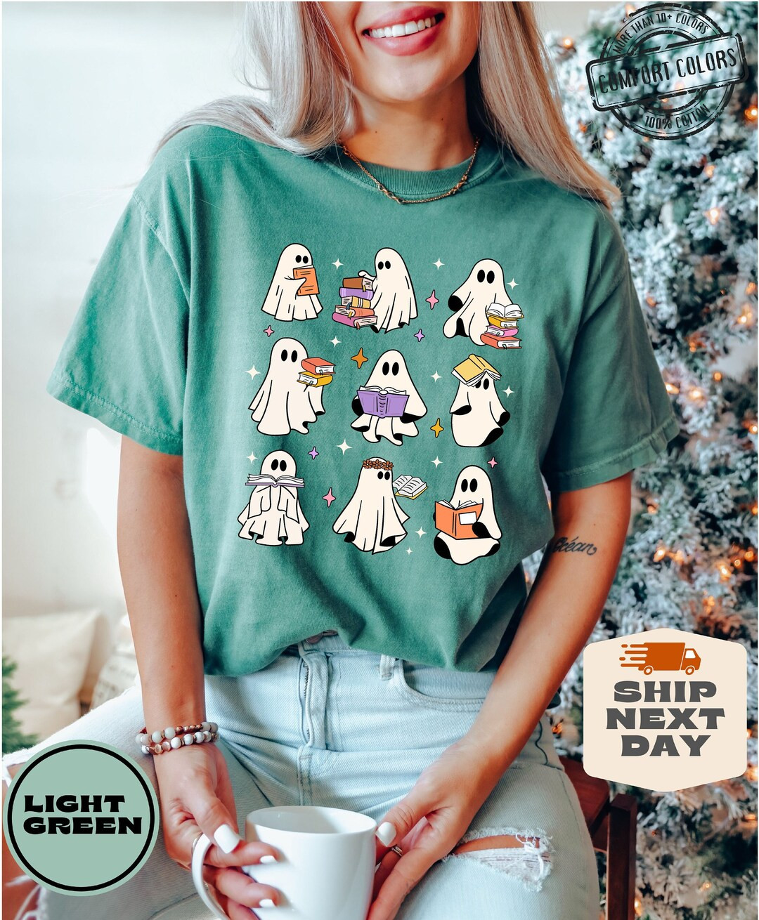 Comfort Colors® Ghost Reading Books Shirt, Bookish Halloween Shirt, Teacher Librarian Halloween ... | Etsy (US)