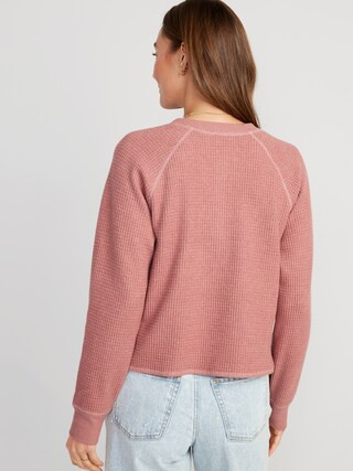 Plush Waffle-Knit Henley Top for Women | Old Navy (US)