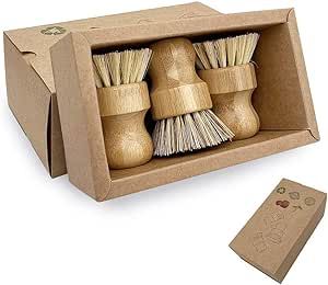 Palm Dish Brush- Bamboo Full Circle Dish Brush 3 Packs,Mini Pot Brush Natural Scrub Brush Durable... | Amazon (US)