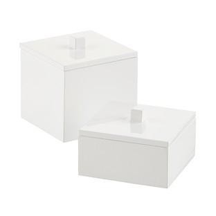 Medium White Square Lacquered Canister | The Container Store
