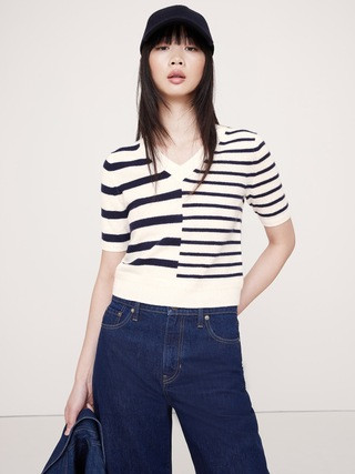 Lightweight Cashmere V-Neck Short-Sleeve Sweater | Banana Republic (US)