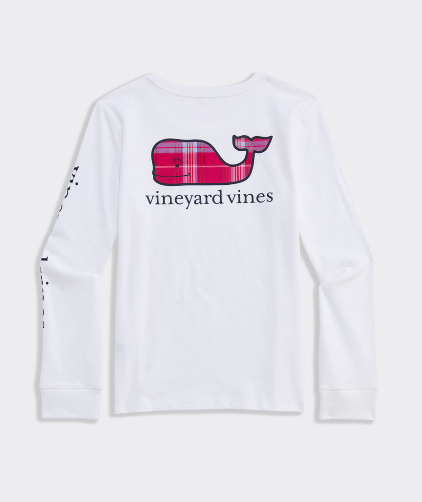 Girls' Party Plaid Whale Fill Long-Sleeve Pocket Tee | vineyard vines