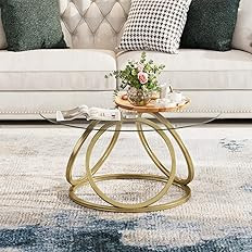 O&K FURNITURE Gold Coffee Table, Modern Round Glass Coffee Table for Living Room with Ring-Shaped... | Amazon (US)