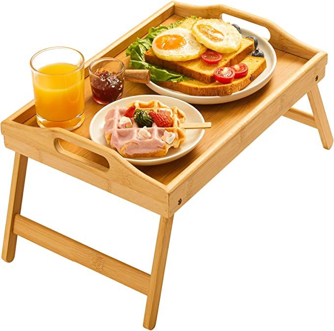 Bamboo Bed Tray Table with Foldable Legs, Breakfast Tray for Sofa, Bed, Eating, Working, Used As ... | Amazon (US)