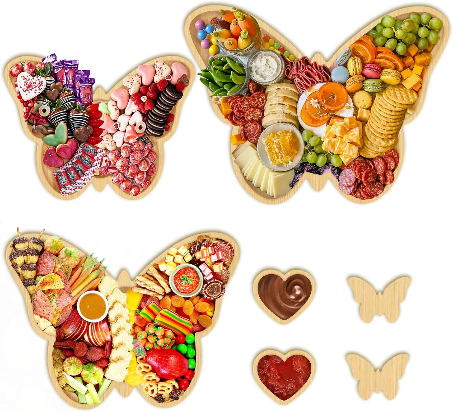7 Pcs Butterfly Charcuterie Board Letters, Wooden Food Serving Platter Trays with 2 Dipping Sauce... | Amazon (US)