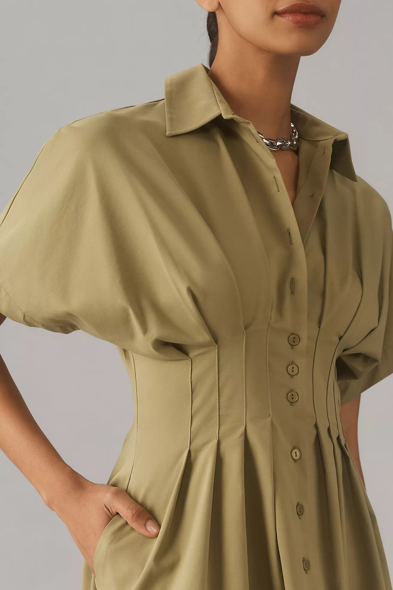 The Tobie Button-Front Pleated Shirt Dress by Exquise | Anthropologie (US)