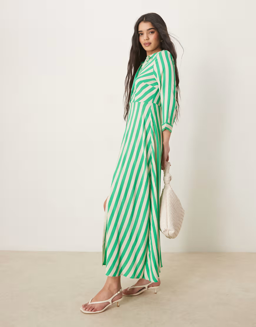YAS maxi shirt dress in green and white stripe-Multi | ASOS (Global)