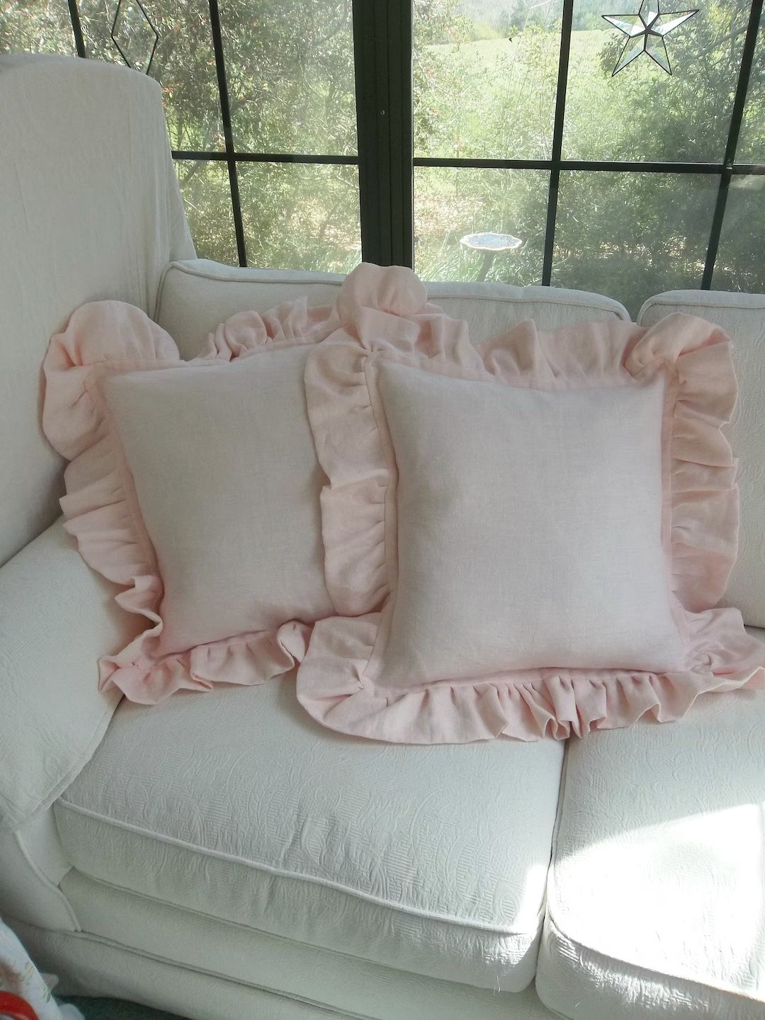 Ruffled Pink Linen Pillows Blush Pink Pillow Shams Custom Sizes Romantic Home Decor More Fabric C... | Etsy (US)