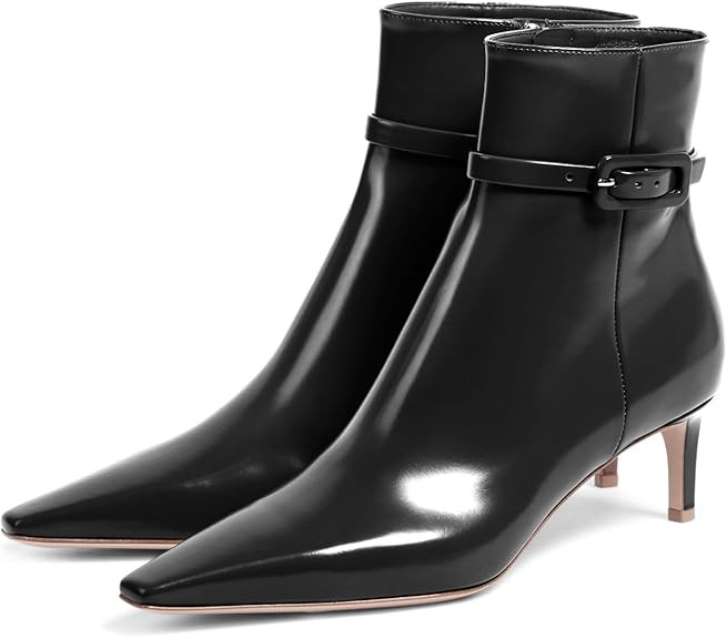 Adrizzlein Kitten Heel Booties for Women Sexy Pointed Toe Ankle Boots Patent Leather Booties Fall... | Amazon (US)