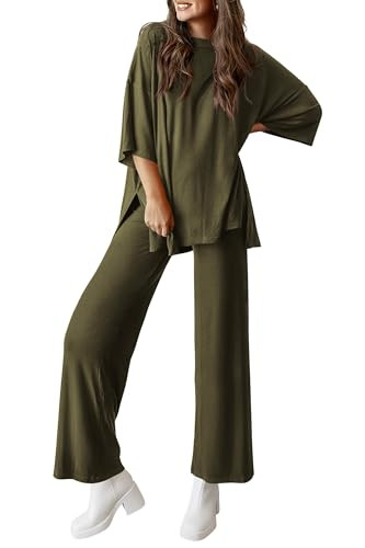 PRETTYGARDEN Women's 2 Piece Outfits Casual Short Sleeve Pullover Tops and Wide Leg Pants Lounge ... | Amazon (US)