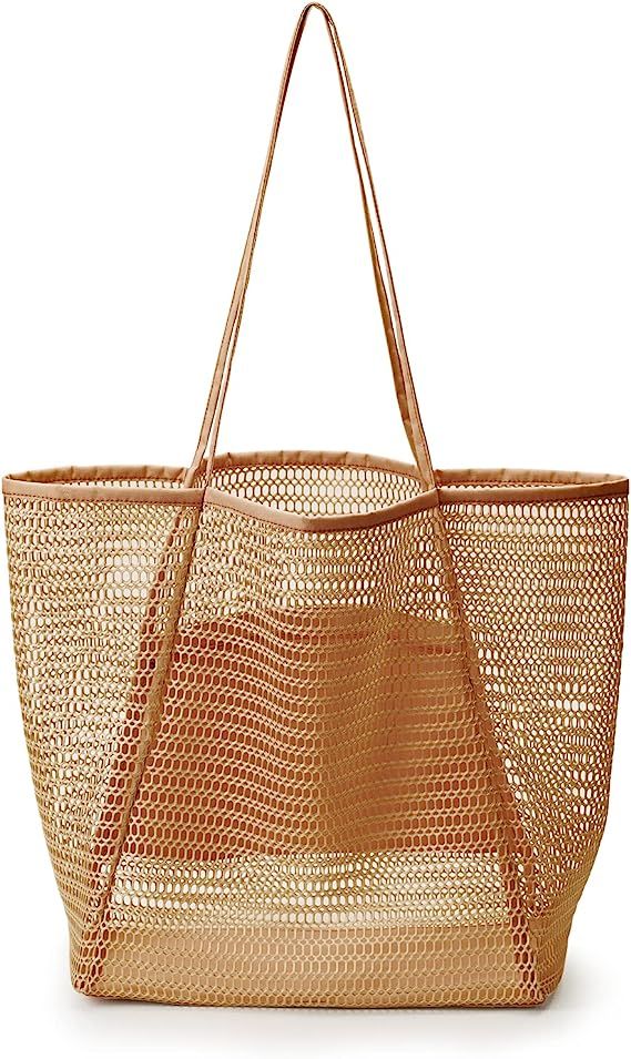 Venhoo Mesh Beach Tote Bag for Women Big Capacity Shoulder Handbags Pool Bag for Shopping Picnic ... | Amazon (US)