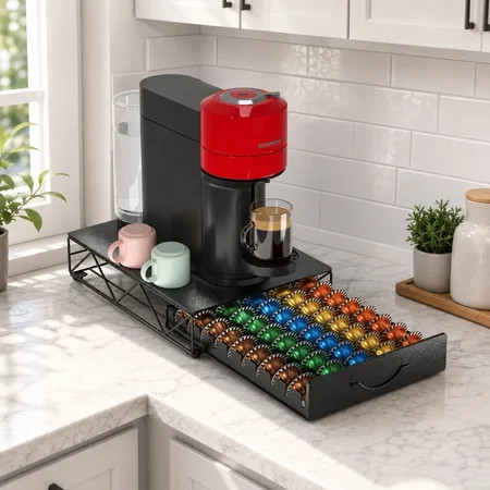 HFHOME Coffee Pod Holder Drawer for Nespresso Vertuo Capsules, 50-Capsule Metal Storage Organizer, Black | Walmart (US)