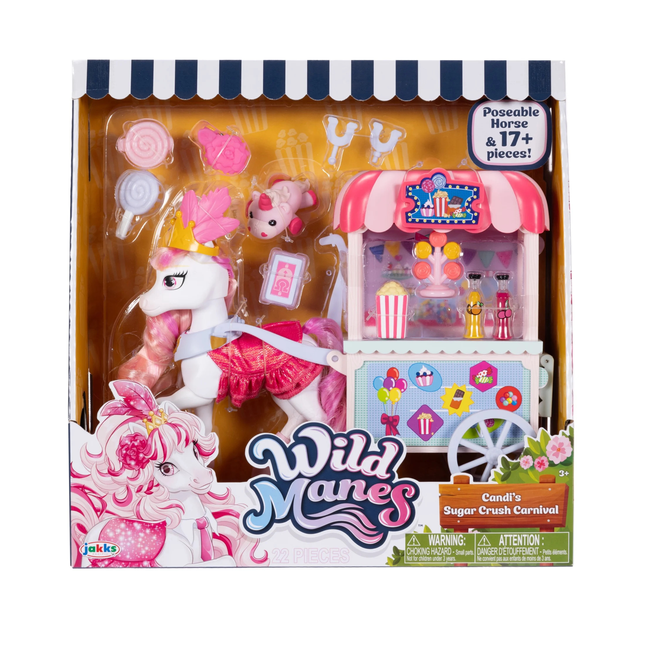 Wild Manes Candi's Pink Sugar Crush Carnival Cart Playset Articulated Horse Doll with Brush & Pla... | Walmart (US)