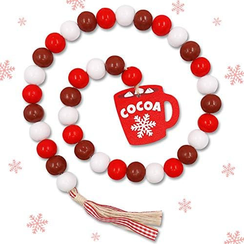 Huray Rayho Hot Cocoa Wood Bead Garland Decorations Farmhouse Christmas Holiday Tiered Tray Decor... | Amazon (US)
