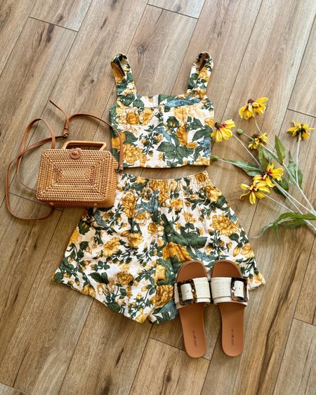 Spring outfit. Summer outfit. Matching set. High waisted linen shorts with crop top. Sandals. Vacation outfit.

#LTKSaleAlert #LTKGiftGuide #LTKSeasonal