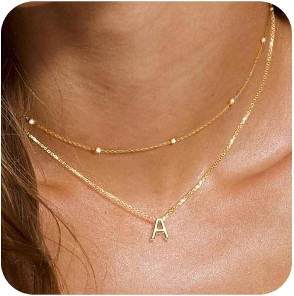 KAERUN Layered Initial Ncklaces for Women Girls 14K Gold Plated Dainty Initial Necklaces Tiny Cut... | Amazon (US)