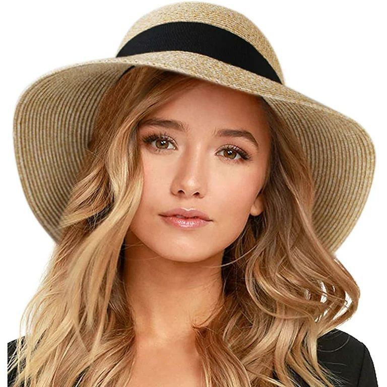 FURTALK Sun Hat for Women UV UPF50 Straw Beach Hat Foldable Brim Summer Travel Hat - Mix Beige - ... | Walmart (US)