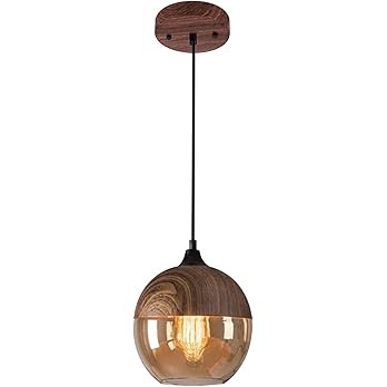 Battery operated pendant light with remote control,Wood hanging lamp fixture with rechargeable li... | Amazon (US)