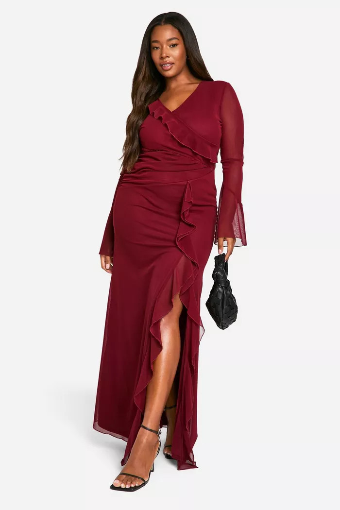 Plus Ruffle Wrap Detail Maxi Dress | boohoo (US & Canada)