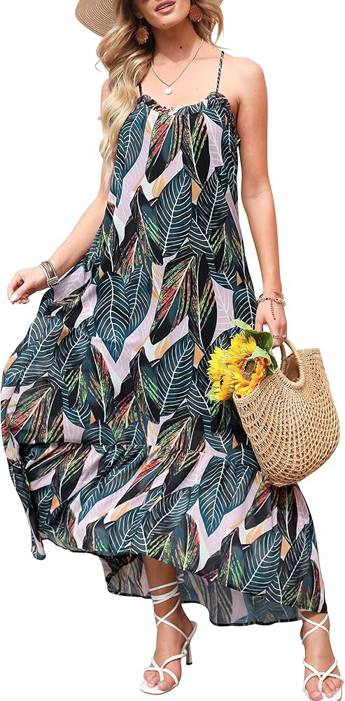 LOGENE Women's Summer Casual Loose Maxi Dresses Floral Print Long Boho Beach Sundress | Amazon (US)