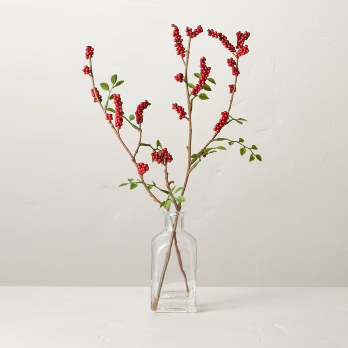 Faux Red Berry Stems Glass Arrangement - Hearth &amp; Hand™ with Magnolia | Target