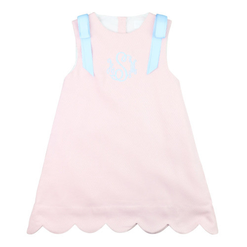 Pink And Blue Honeycomb Scalloped Hem Dress | Cecil and Lou