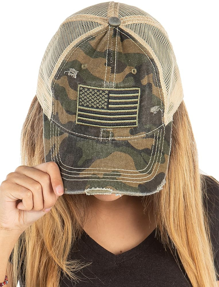 Funky Junque Trucker Hat for Women – Distressed Low Profile Western Camo Baseball Cap with Mesh... | Amazon (US)