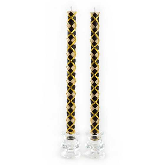 Argyle Dinner Candles - Black & Gold - Set of 2 | MacKenzie-Childs