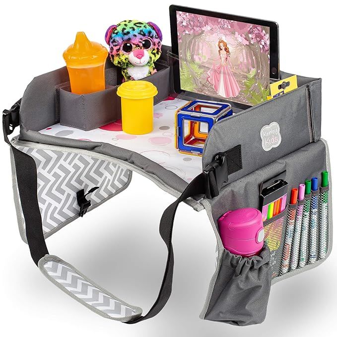 Kenley Kids Travel Tray, Toddler Car Seat Lap Tray, 16.5 x 13.5 Inches (Pink/Gray) | Amazon (US)