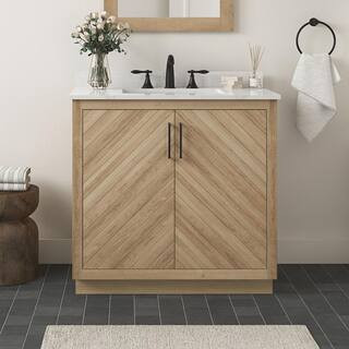 Glacier Bay Huckleberry 36 in. Single Sink Weathered Tan Bath Vanity with White Engineered Stone ... | The Home Depot