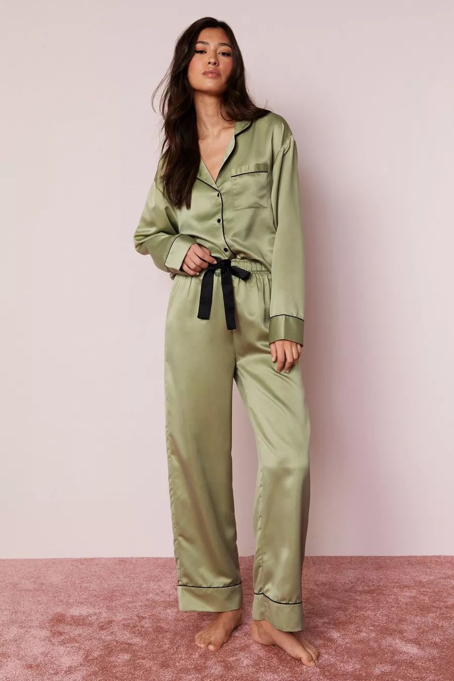 Satin Contrast Piped Pyjama Trousers Set | Nasty Gal US