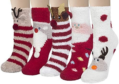 Loritta 5 Pairs Womens Fuzzy Socks Winter Warm Cozy Fluffy Super Soft Slipper Socks | Amazon (US)
