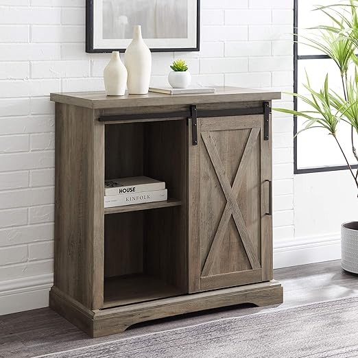 Walker Edison Abbey Modern Farmhouse Sliding X Barn Door Accent Console, 32 Inch, Grey Wash | Amazon (US)