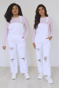Gwen White Distressed Overalls | Pink Lily