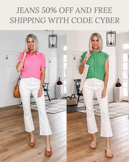 ⭐️ Jeans 50% off and free shipping with code CYBER wearing a 26 / Amazon spring sweaters fit true to size - wearing a small in both - come in other colors - perfect for spring! 

Spring outfits 

#LTKover40 #LTKfindsunder50 #LTKsalealert
