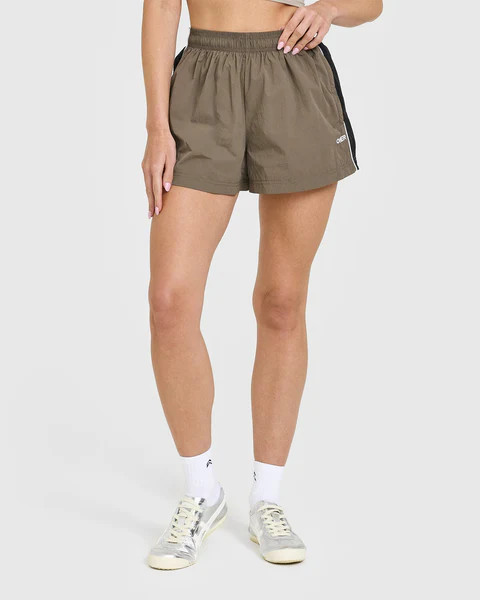 Oversized Piped Woven Track Shorts 
 Moss Brown | Oner Active (UK / US)