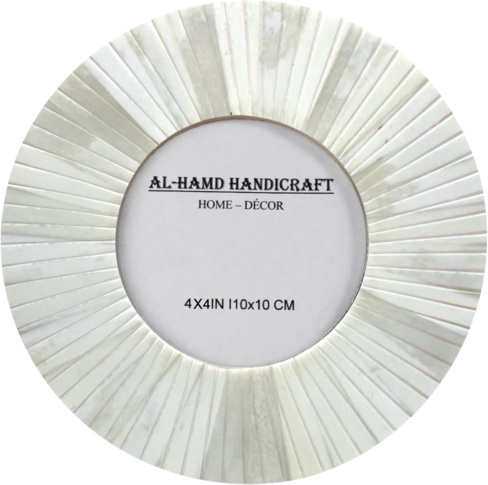 Al-Hamd Handicraft Round Picture Frame 4x4 Inch, Round Handmade Gift Photo Frame - White | Amazon (US)