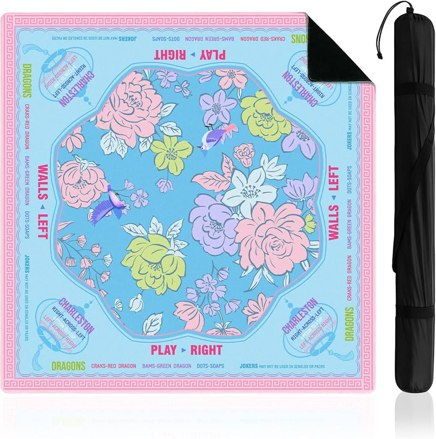 Soulchen Flower Blue and Pink American Mahjong Mat for Table with Rules, No Creases, Ships Rolled... | Amazon (US)