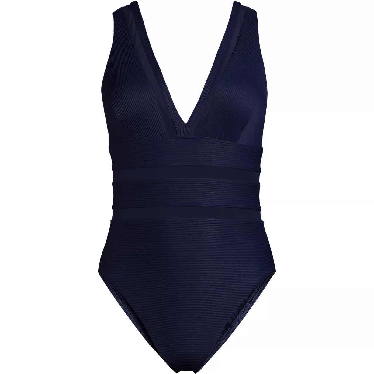 Women's Mesh Ribbed Plunge High Leg One Piece Swimsuit | Lands' End (US)