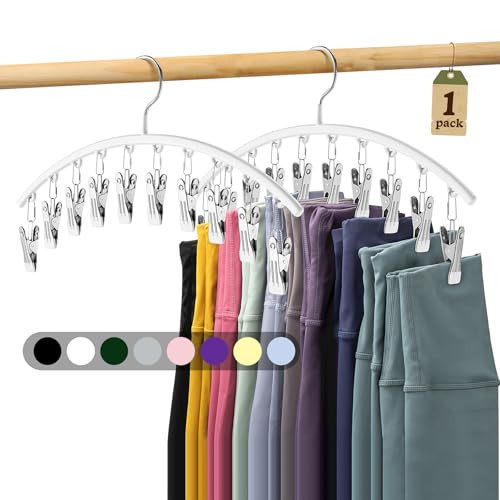 Legging Organizer for Closet, Metal Yoga Pants Hanger w/Rubber Coated 1 Pack w/10 Clips Hold 10 Leggings, Hangers Space Saving Hanging Closet Organizer for Closet Organizers and Storage-White | Amazon (US)