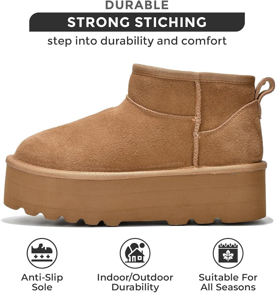 Mini Platform Boots for Women - Ankle Boot Fur Lined Genuine Suede Cozy Platform + Memory Foam In... | Amazon (US)