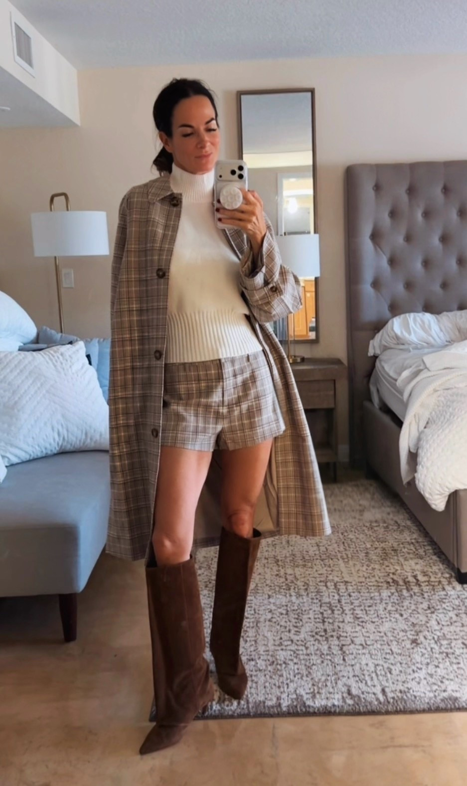 Fall plaid with a little leg. 🤎 This matching coat-and-shorts set is such a chic fall statement paired with an ivory turtleneck and tall chocolate-brown boots. Wear the pieces together or mix them into your wardrobe separately!

✨

#FallStyle #PlaidOutfit #MatchingSet #FallOutfitIdeas #TallBoots #NeutralStyle #Over40Style #FashionOver40 #NicoleColee

#LTKdayinmylife #LTKgrwm #LTKootd