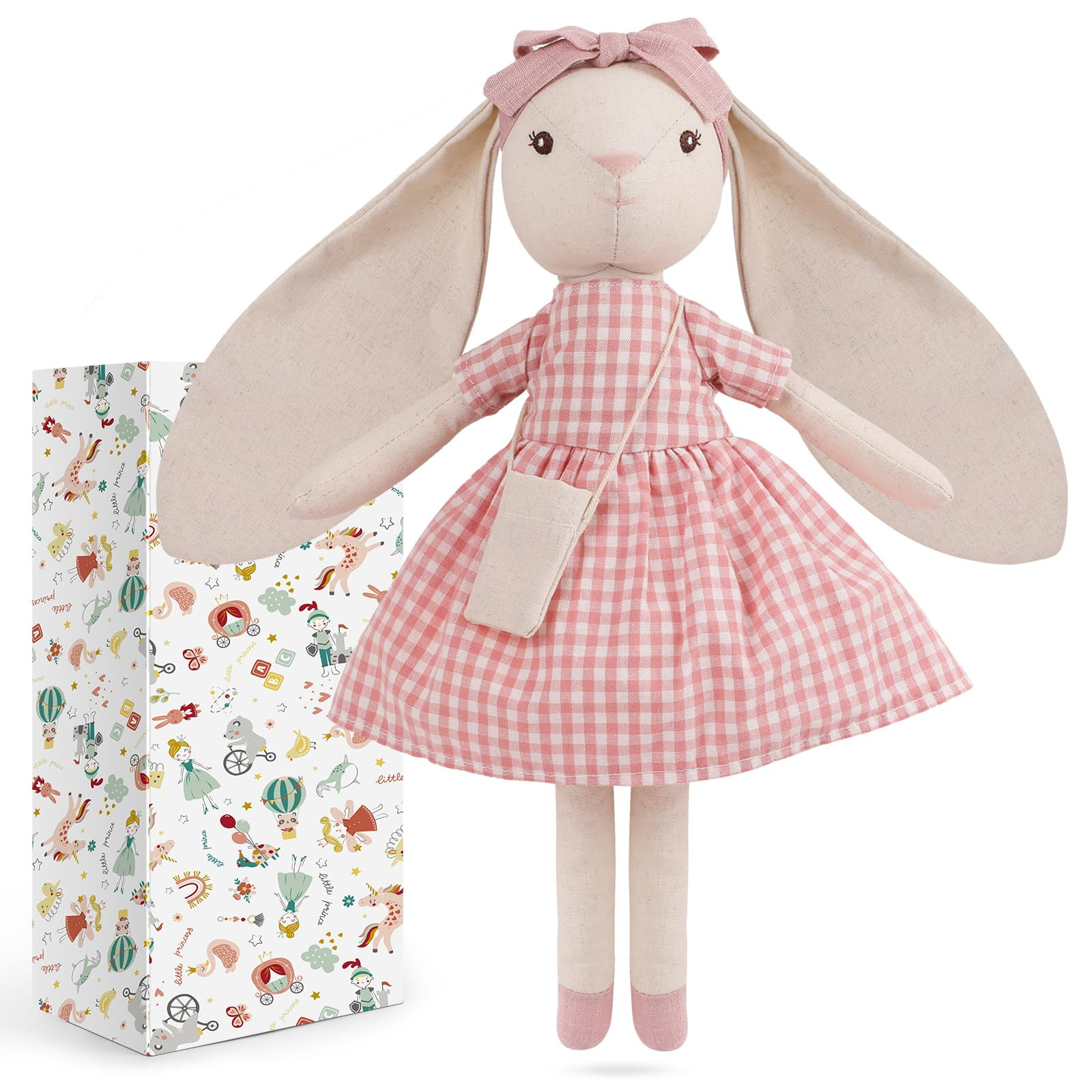15" Bunny Stuffed Animal for Girls, Plush Toy Doll -Wearing Pink Plaid Dress,Cute Doll Set Dress ... | Amazon (US)